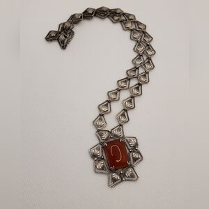 Vtg Art Deco Sterling Carnelian Necklace 18 in Handmade Unique Cross Antique